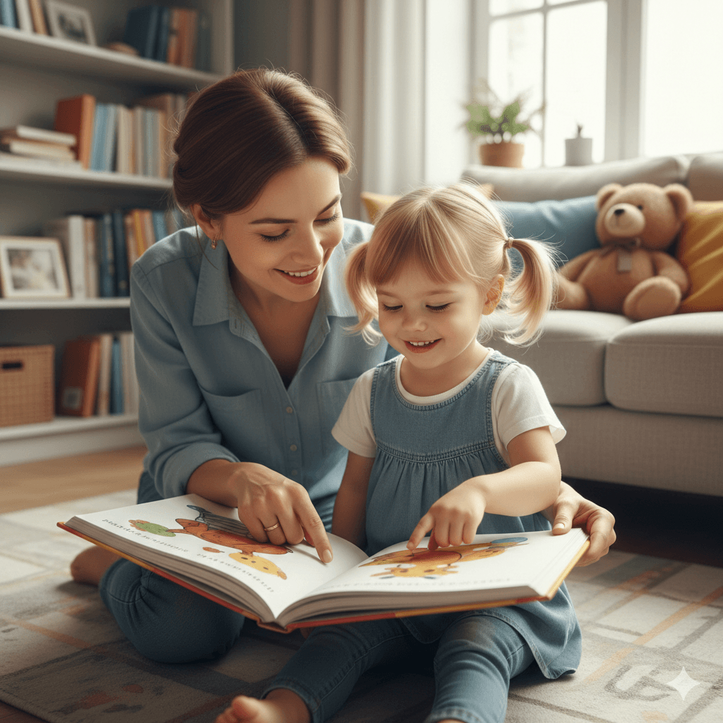 Parent helping a child practise KS1 questions